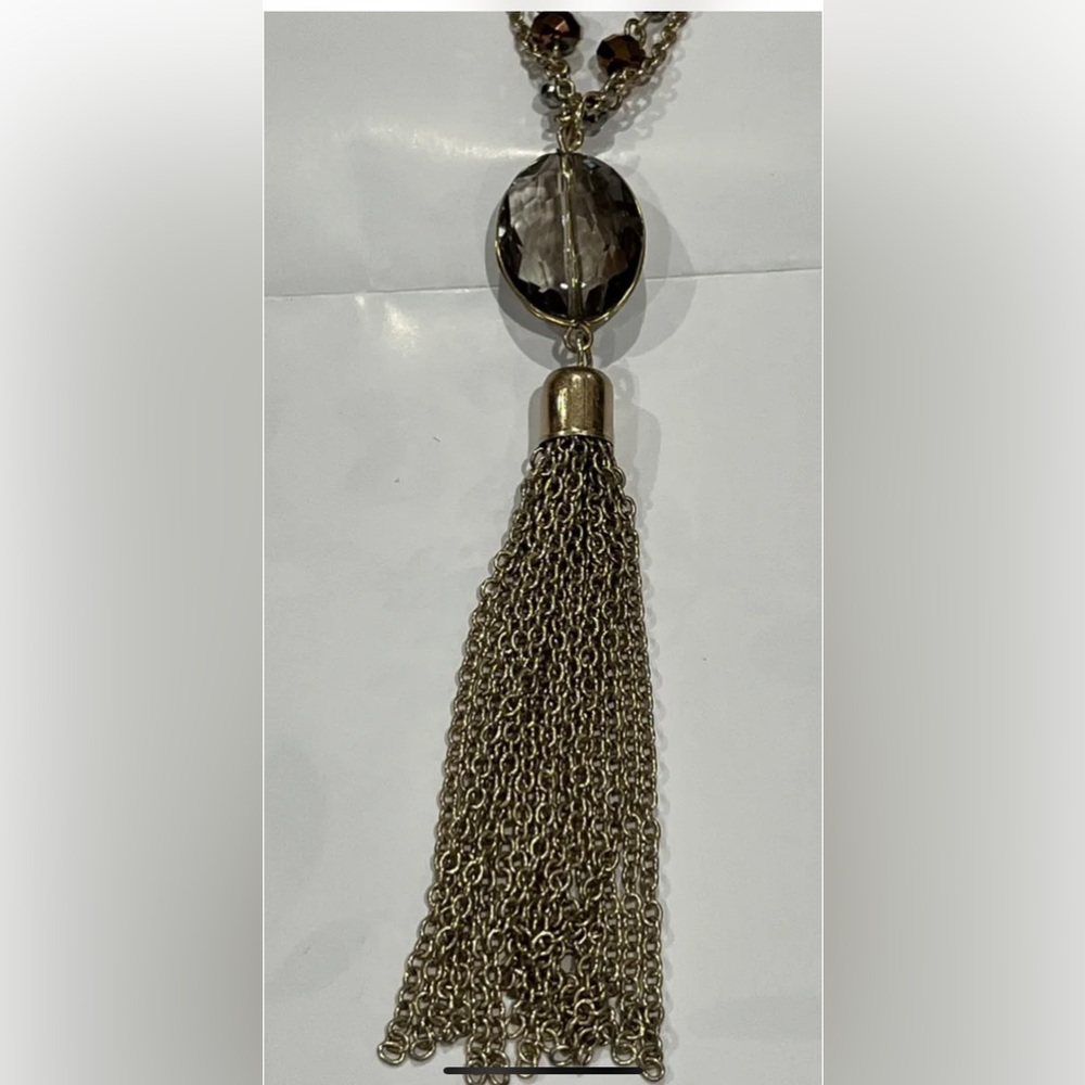 Simply Vera Gold Tone Necklace With Blue And Gold Tone Beads And Tassel Charm